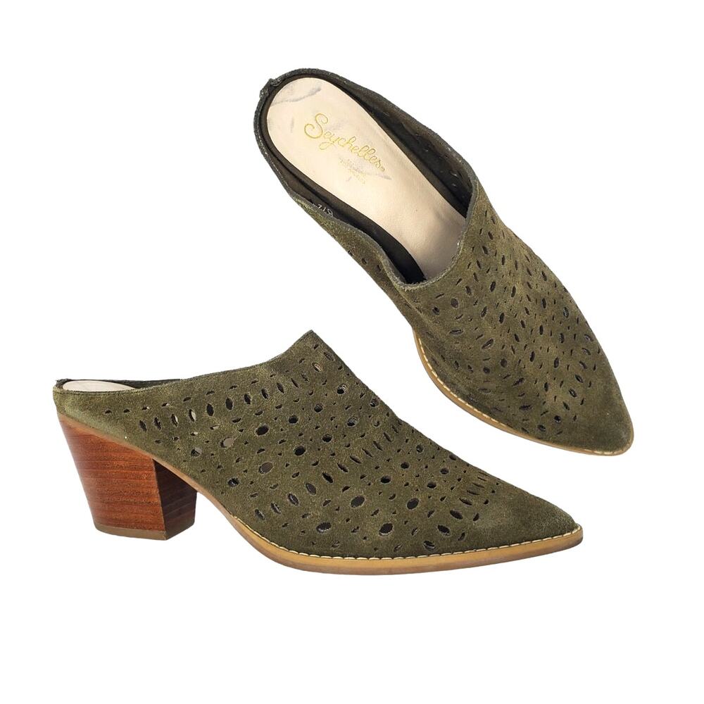 Seychelles Womens I'm a Star Mule Pointed Toe Lasercut Suede Green Size 8.5